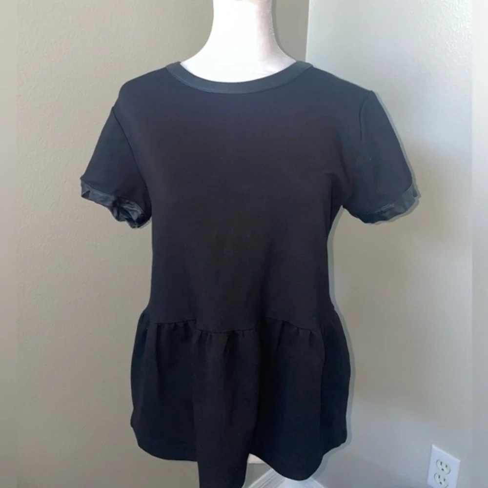 Madewell leather trim peplum top; size large, black - Picture 1 of 6